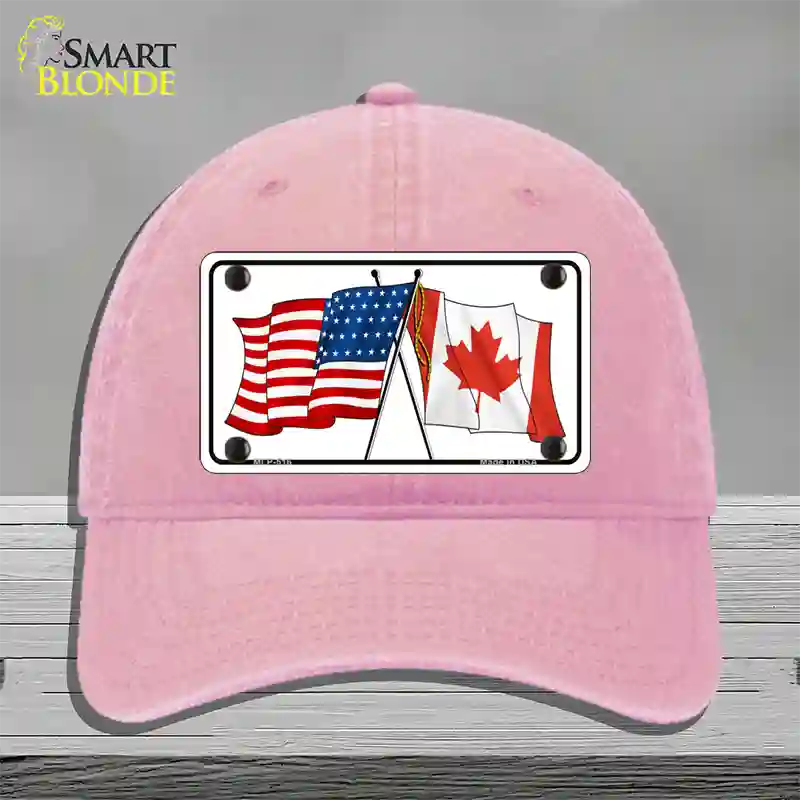 United States Canadian Flag Novelty License Plate Hat Unconstructed Cotton / Pink