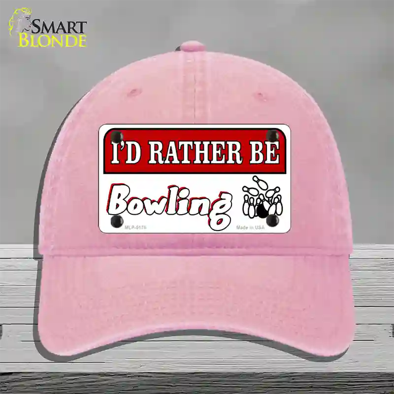 Rather Be Bowling Novelty License Plate Hat Unconstructed Cotton / Pink