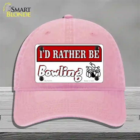 Rather Be Bowling Novelty License Plate Hat Unconstructed Cotton / Pink