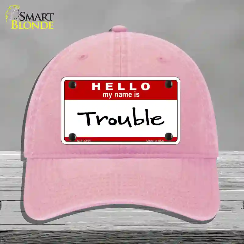 Trouble Novelty License Plate Hat Unconstructed Cotton / Pink