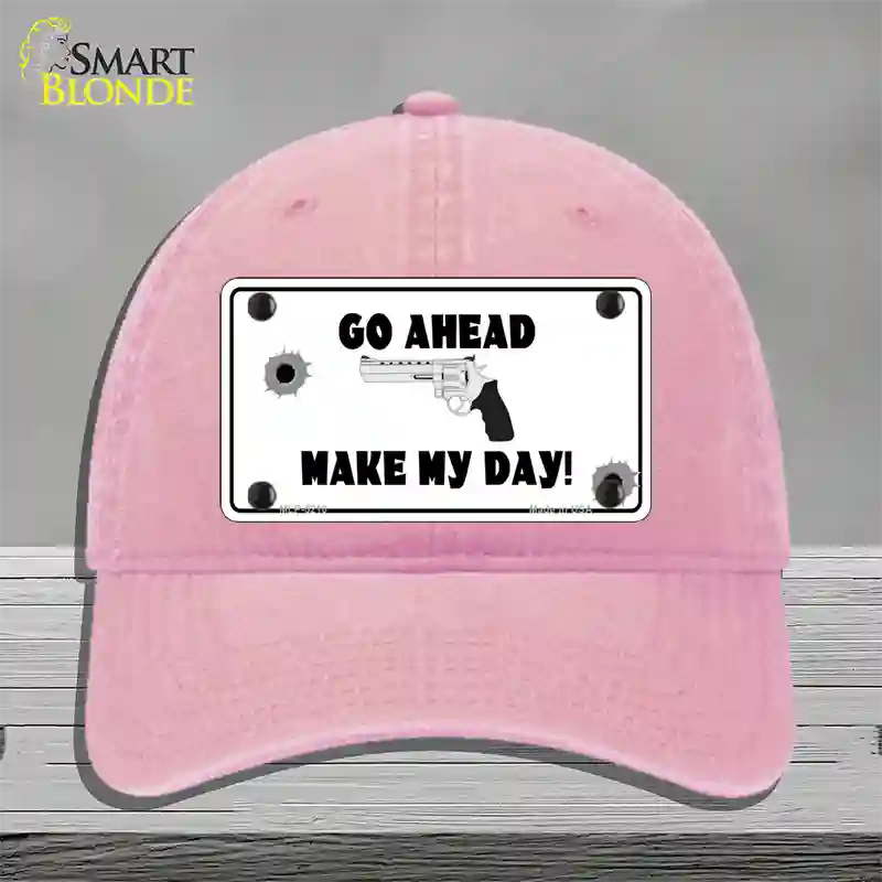 Go Ahead Make My Day Novelty License Plate Hat Unconstructed Cotton / Pink