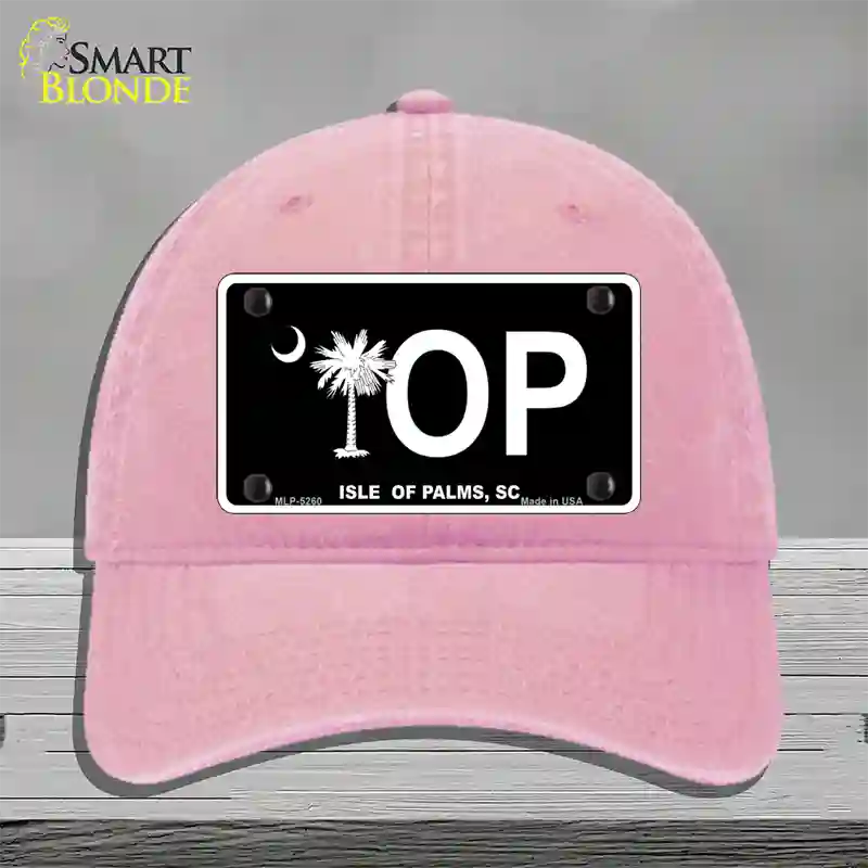 IOP Isle of Palms Black Novelty License Plate Hat Unconstructed Cotton / Pink