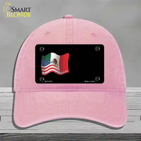 Mexican American Flag Offset Novelty License Plate Hat Unconstructed Cotton / Pink