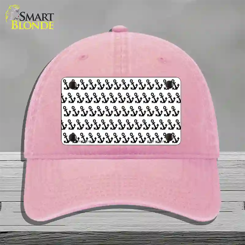 White Black Anchor Novelty License Plate Hat Unconstructed Cotton / Pink