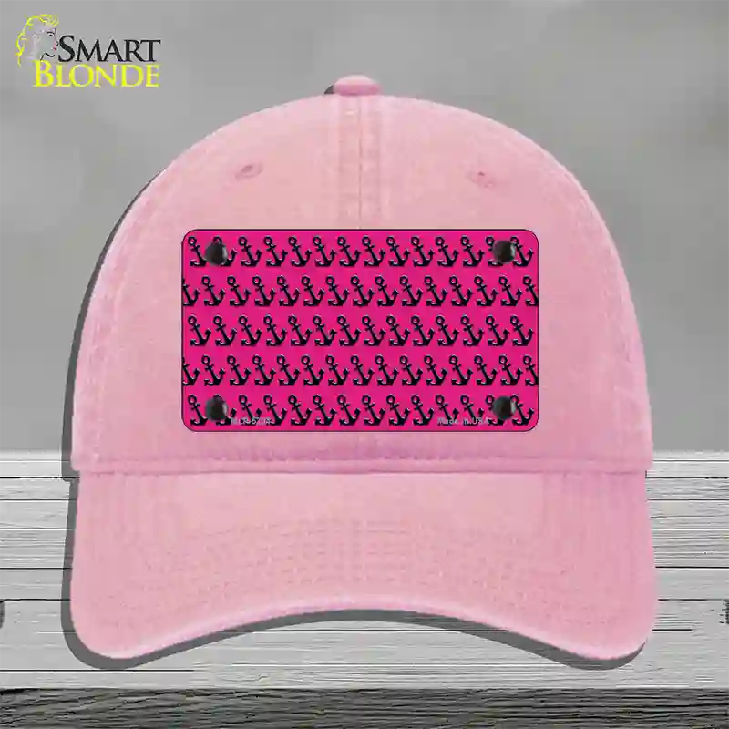 Pink Black Anchor Novelty License Plate Hat Unconstructed Cotton / Pink