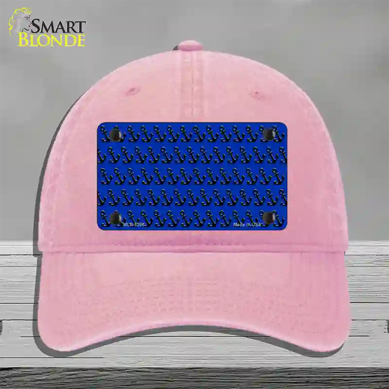 Blue Black Anchor Novelty License Plate Hat Unconstructed Cotton / Pink