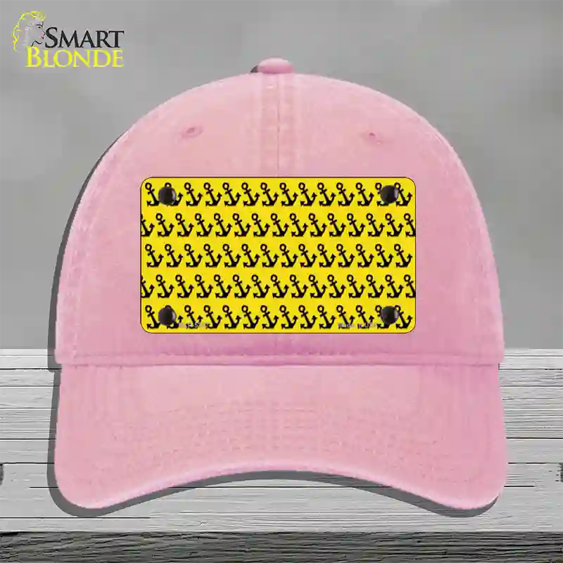 Yellow Black Anchor Novelty License Plate Hat Unconstructed Cotton / Pink