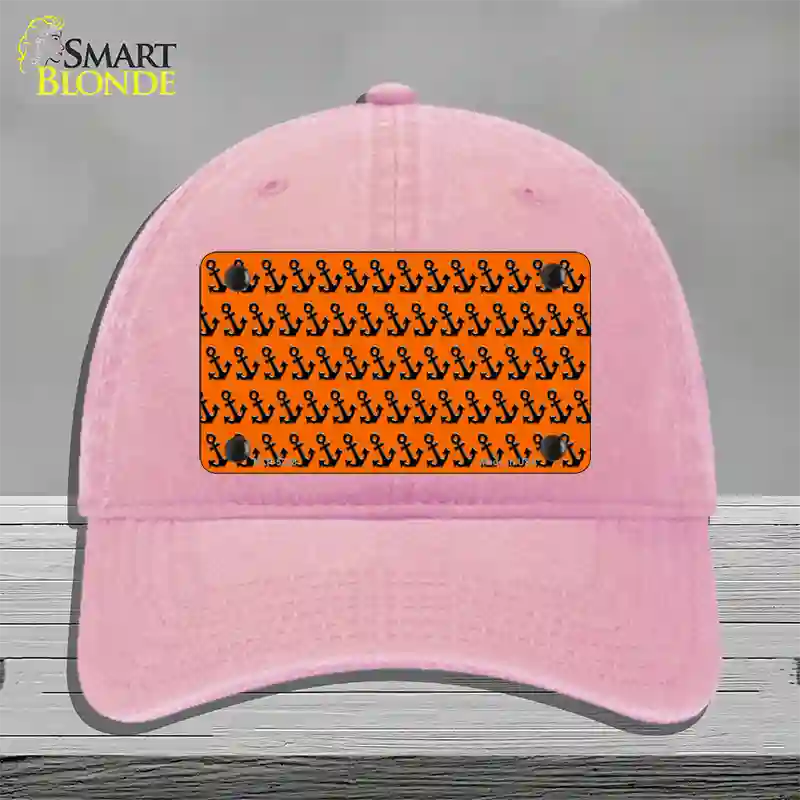 Orange Black Anchor Novelty License Plate Hat Unconstructed Cotton / Pink