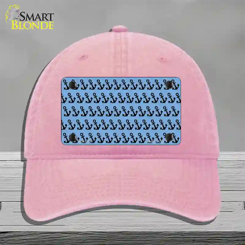 Light Blue Black Anchor Novelty License Plate Hat Unconstructed Cotton / Pink