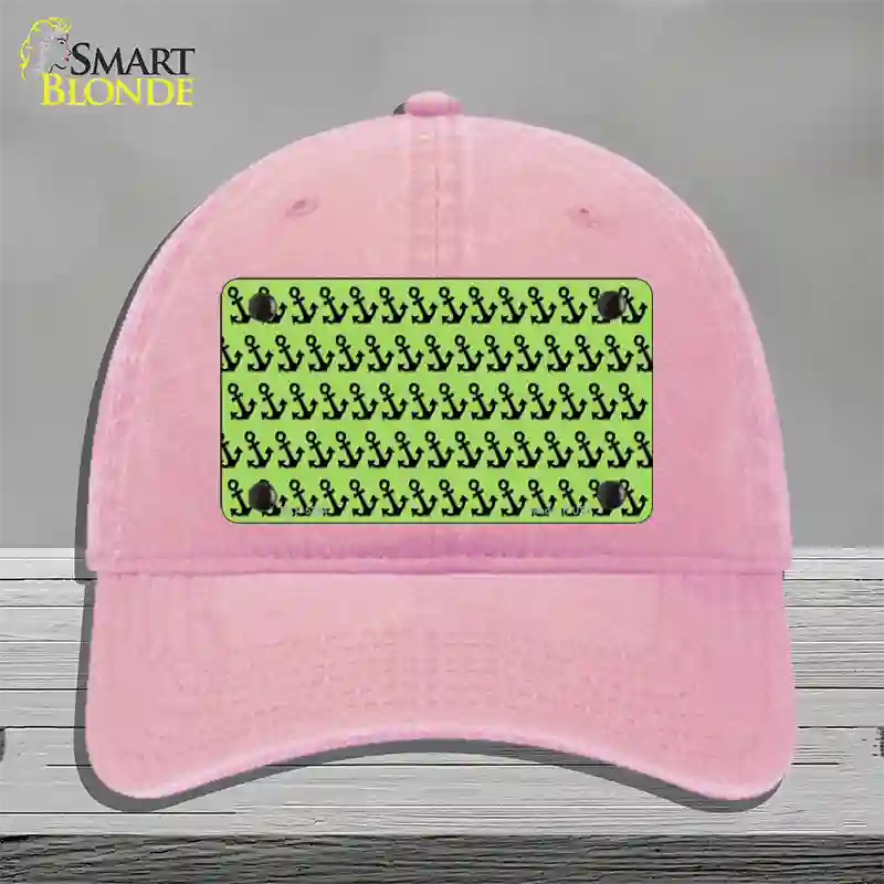 Lime Green Black Anchor Novelty License Plate Hat Unconstructed Cotton / Pink