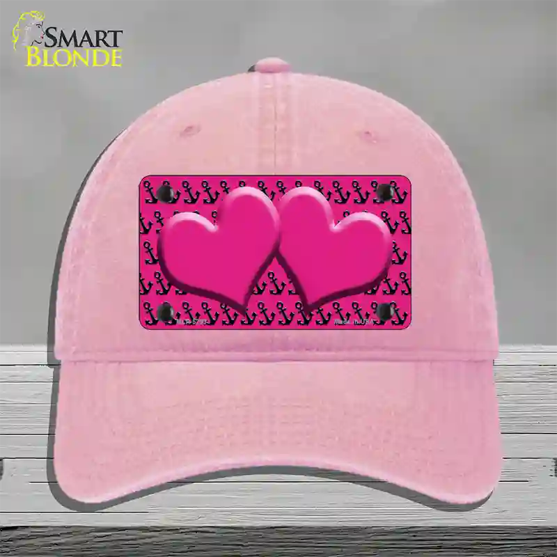 Pink Black Anchor Pink Heart Center Novelty License Plate Hat Unconstructed Cotton / Pink