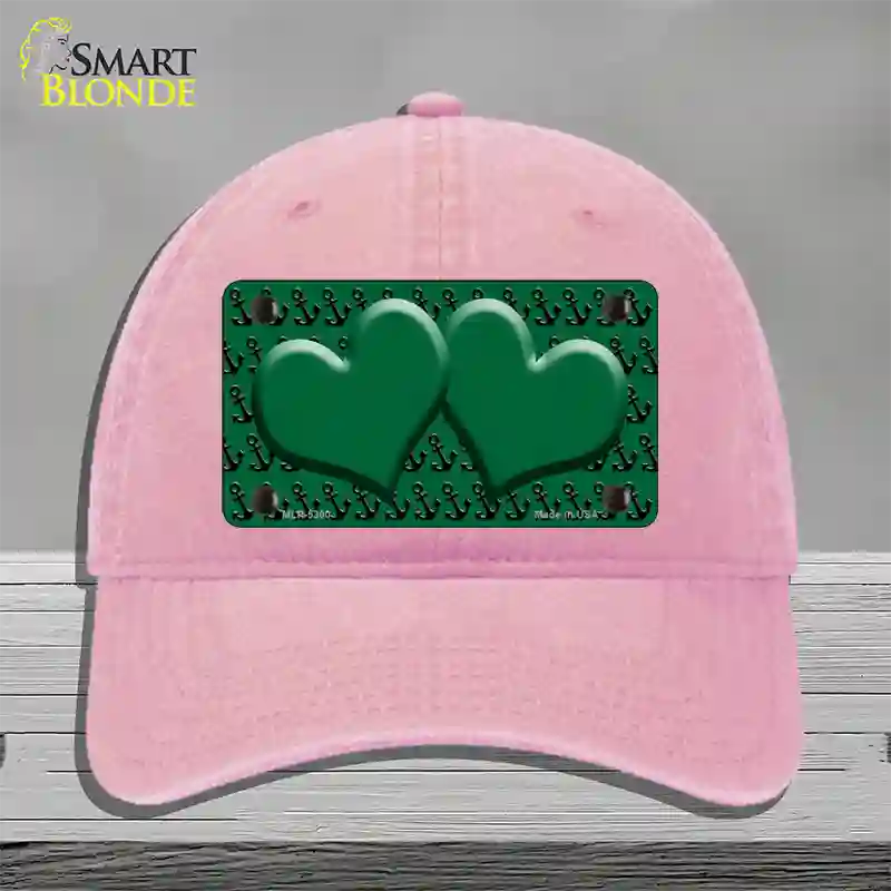 Green Black Anchor Green Heart Center Novelty License Plate Hat Unconstructed Cotton / Pink