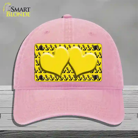 Yellow Black Anchor Yellow Heart Center Novelty License Plate Hat Unconstructed Cotton / Pink