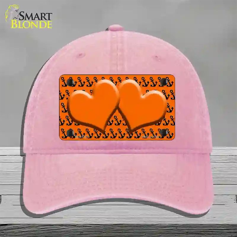 Orange Black Anchor Orange Heart Center Novelty License Plate Hat Unconstructed Cotton / Pink