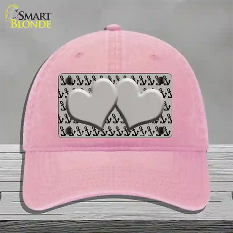 Grey Black Anchor Grey Heart Center Novelty License Plate Hat Unconstructed Cotton / Pink