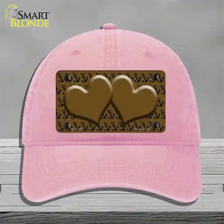 Brown Black Anchor Brown Heart Center Novelty License Plate Hat Unconstructed Cotton / Pink