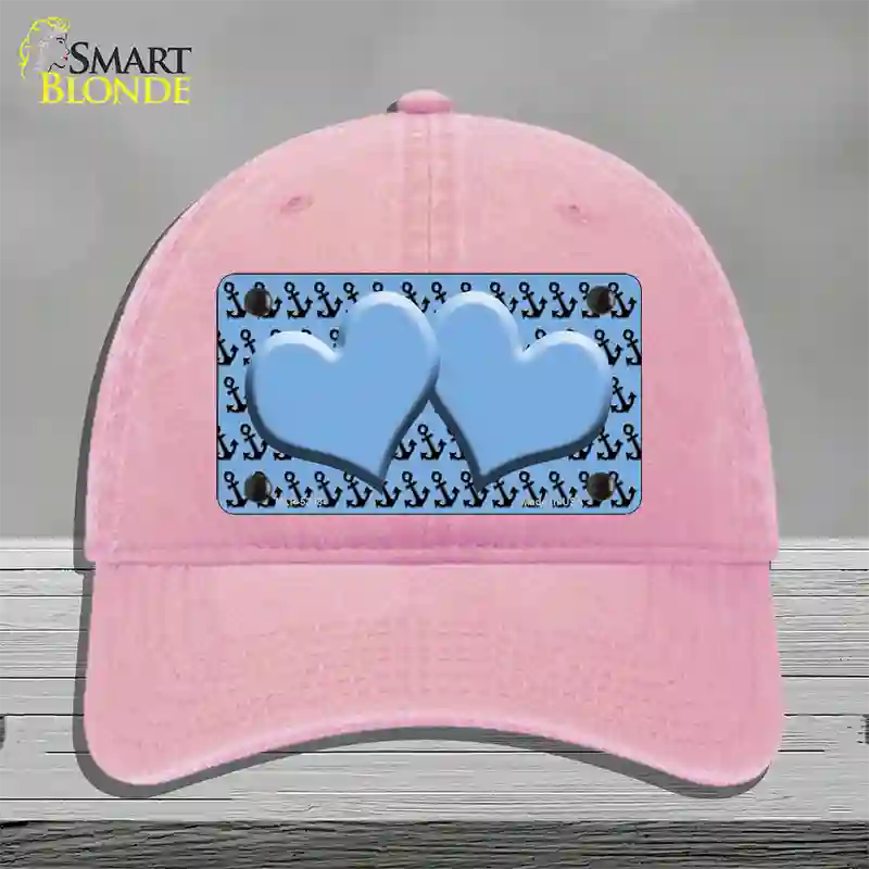 Light Blue Black Anchor Light Blue Heart Center Novelty License Plate Hat Unconstructed Cotton / Pink