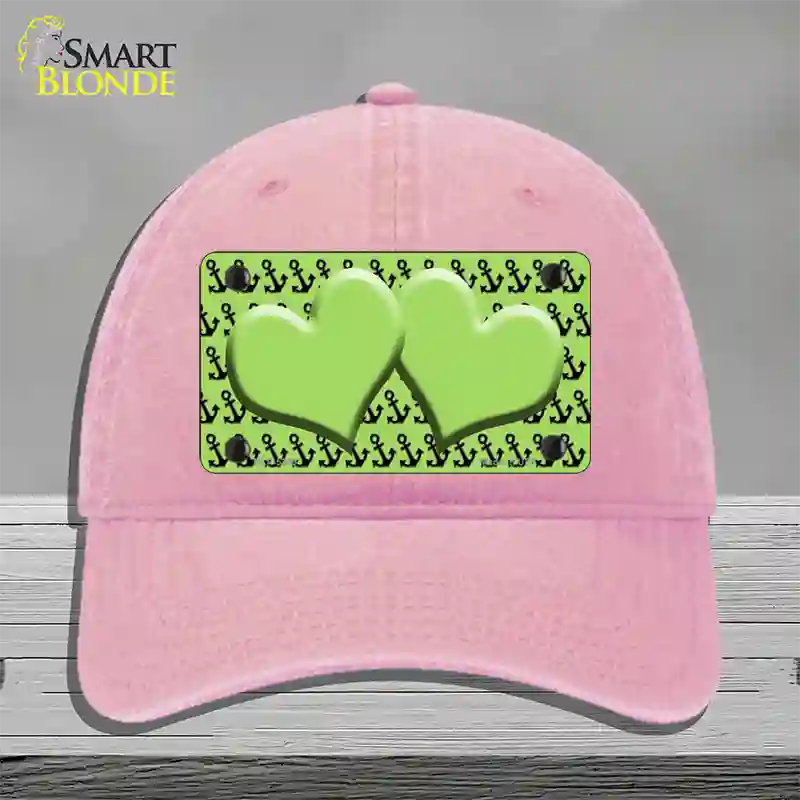 Lime Green Black Anchor Lime Green Heart Center Novelty License Plate Hat Unconstructed Cotton / Pink