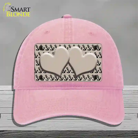 Tan Black Anchor Tan Heart Center Novelty License Plate Hat Unconstructed Cotton / Pink