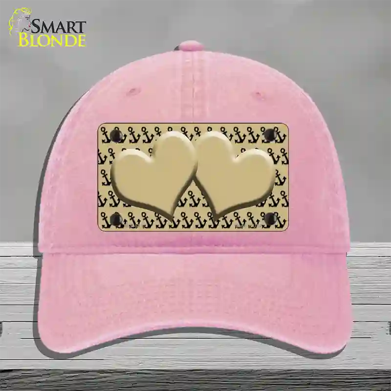 Gold Black Anchor Gold Heart Center Novelty License Plate Hat Unconstructed Cotton / Pink