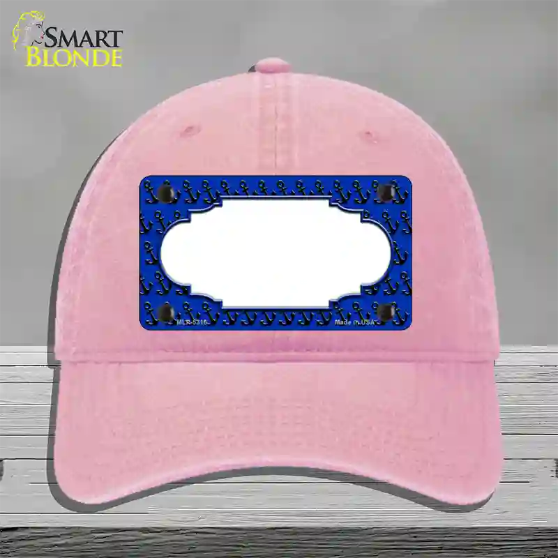 Blue Black Anchor Scallop Center Novelty License Plate Hat Unconstructed Cotton / Pink