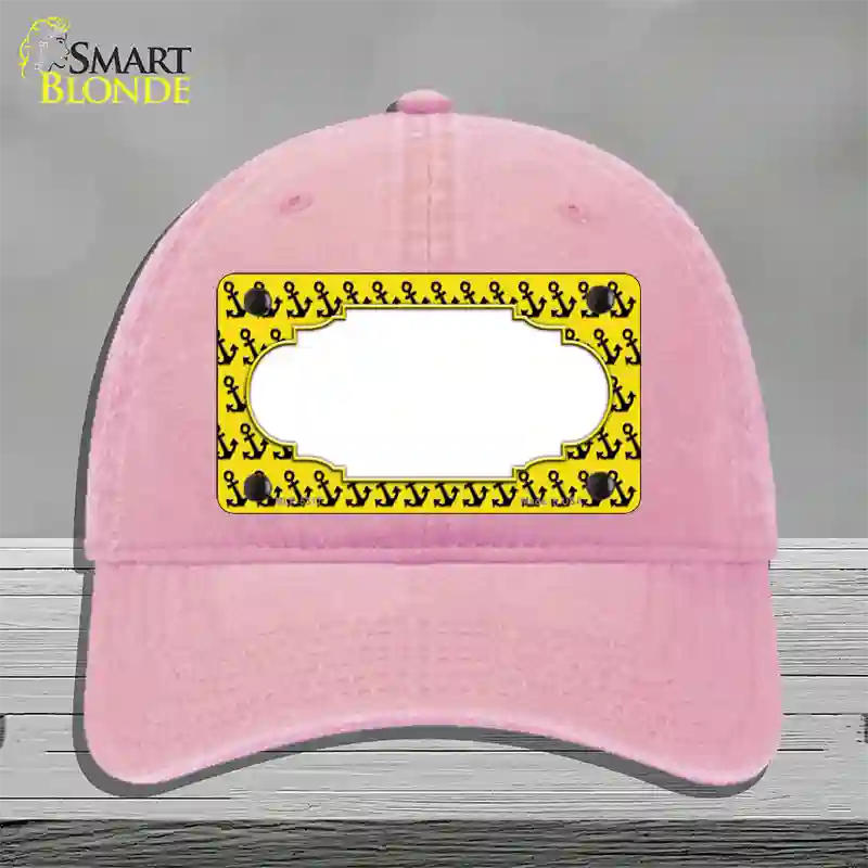 Yellow Black Anchor Scallop Center Novelty License Plate Hat Unconstructed Cotton / Pink