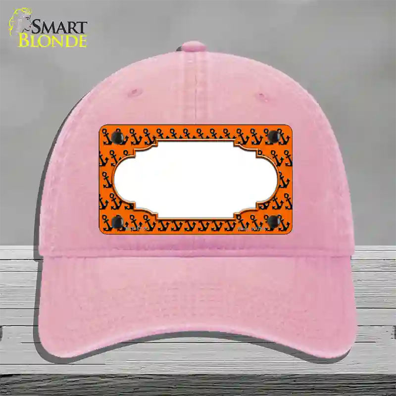 Orange Black Anchor Scallop Center Novelty License Plate Hat Unconstructed Cotton / Pink