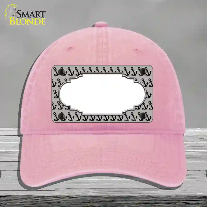 Grey Black Anchor Scallop Center Novelty License Plate Hat Unconstructed Cotton / Pink