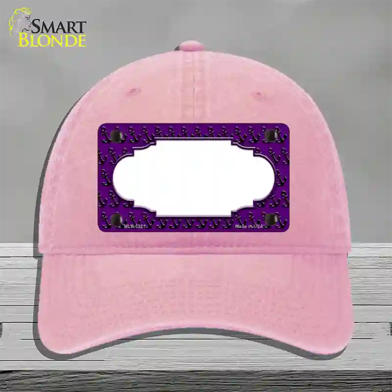 Purple Black Anchor Scallop Center Novelty License Plate Hat Unconstructed Cotton / Pink