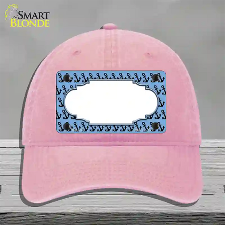 Light Blue Black Anchor Scallop Center Novelty License Plate Hat Unconstructed Cotton / Pink