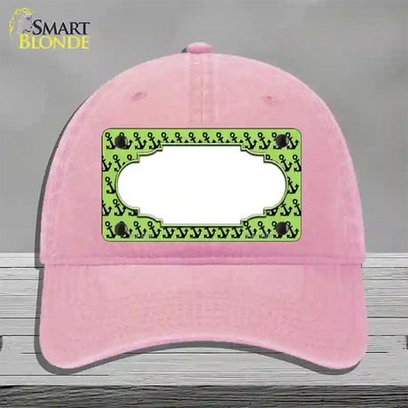 Lime Green Black Anchor Scallop Center Novelty License Plate Hat Unconstructed Cotton / Pink