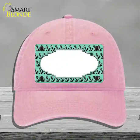 Mint Black Anchor Scallop Center Novelty License Plate Hat Unconstructed Cotton / Pink