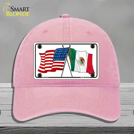 United States Mexico Flag Novelty License Plate Hat Unconstructed Cotton / Pink