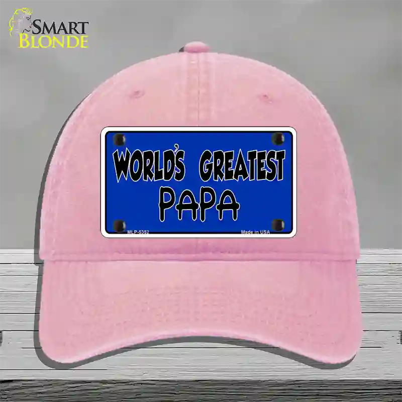 Worlds Greatest PaPa Novelty License Plate Hat Unconstructed Cotton / Pink