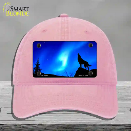 Wolf Howling Novelty License Plate Hat Unconstructed Cotton / Pink