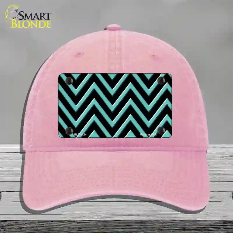 Tiffany Blue Chevron Novelty License Plate Hat Unconstructed Cotton / Pink