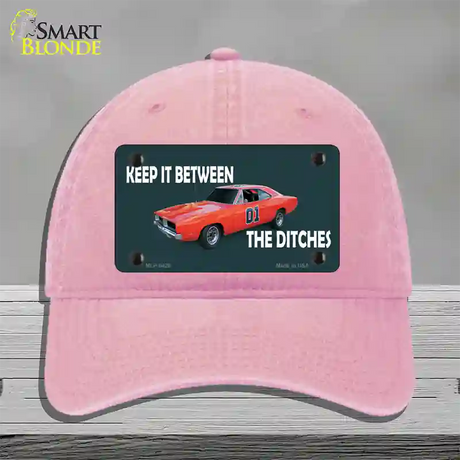 Between The Ditches Novelty License Plate Hat Unconstructed Cotton / Pink