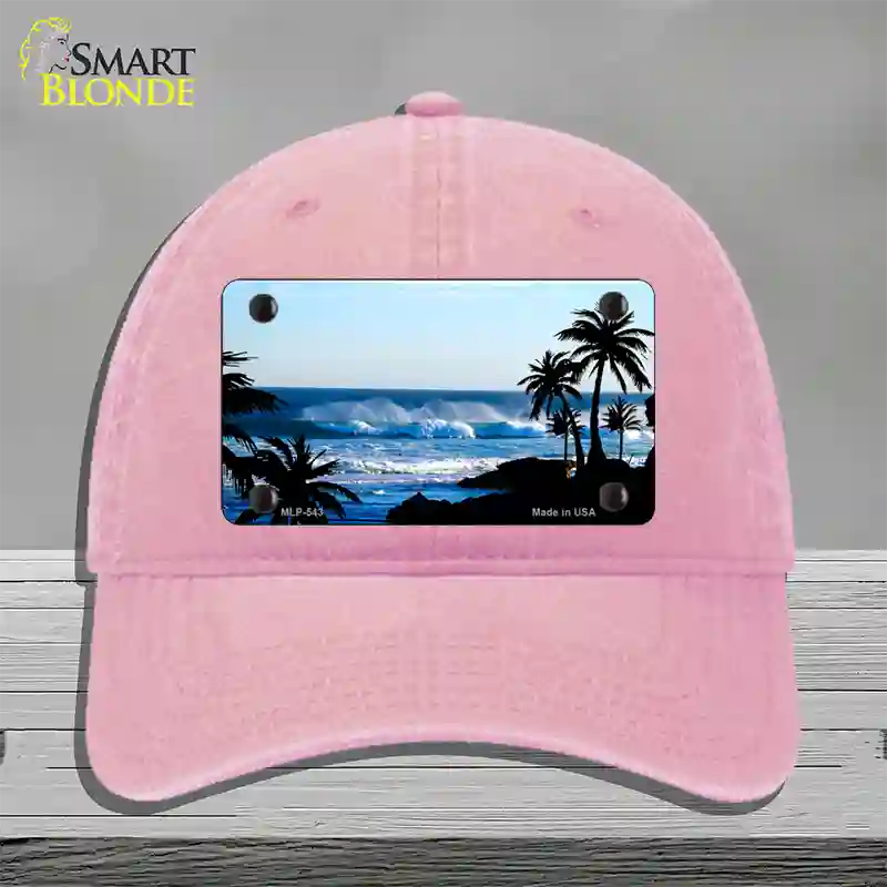 Ocean Wave Novelty License Plate Hat Unconstructed Cotton / Pink