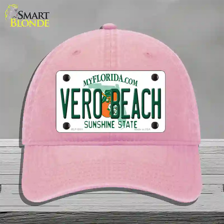 Vero Beach Florida Novelty License Plate Hat Unconstructed Cotton / Pink