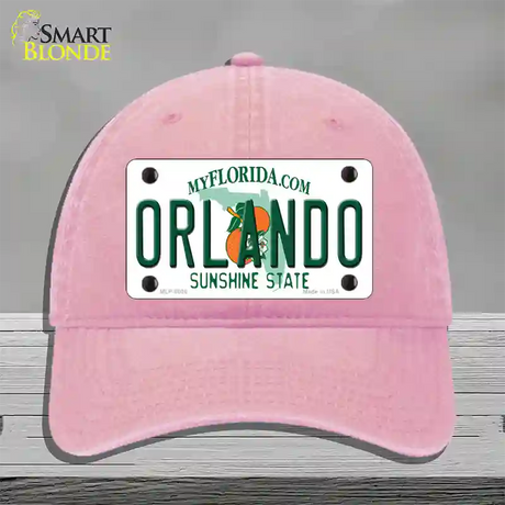 Orlando Florida Novelty License Plate Hat Unconstructed Cotton / Pink