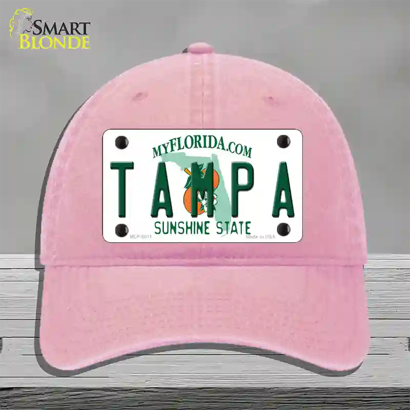 Tampa Florida Novelty License Plate Hat Unconstructed Cotton / Pink