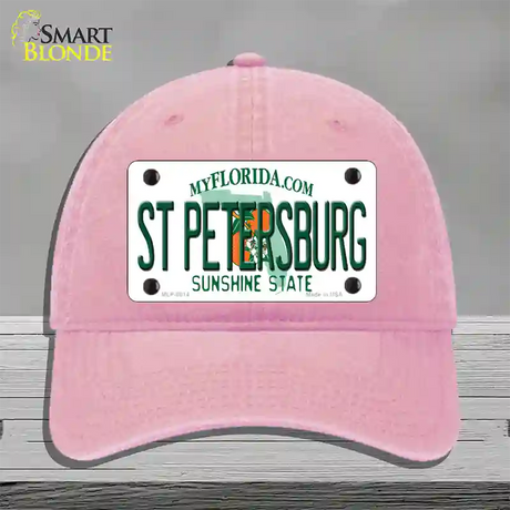 St Petersburg Florida Novelty License Plate Hat Unconstructed Cotton / Pink