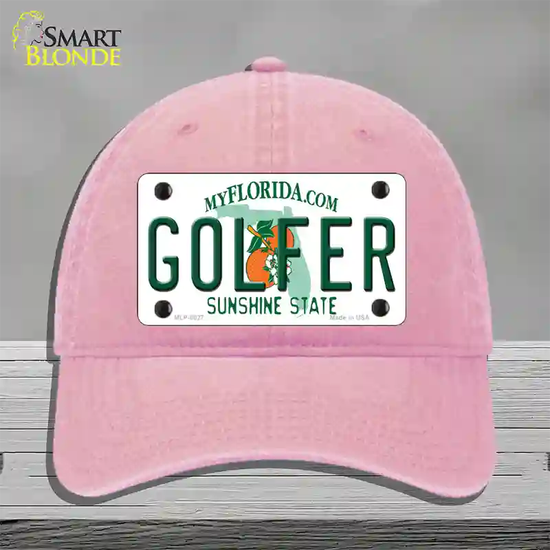 Golfer Florida Novelty License Plate Hat Unconstructed Cotton / Pink