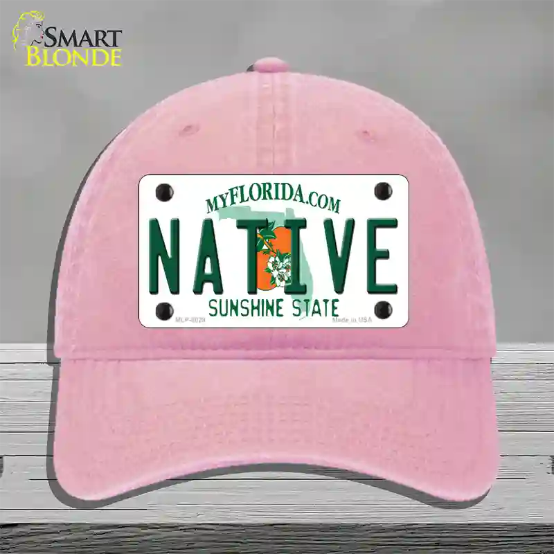 Native Florida Novelty License Plate Hat Unconstructed Cotton / Pink