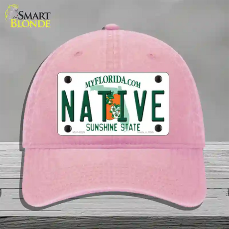 Native Florida Novelty License Plate Hat Unconstructed Cotton / Pink