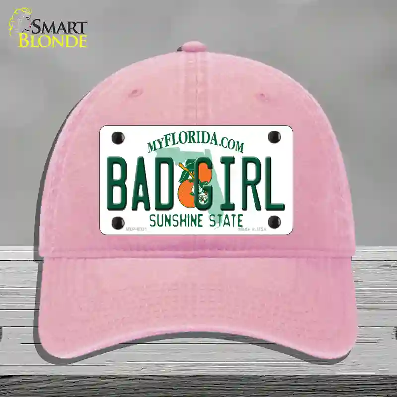 Bad Girl Florida Novelty License Plate Hat Unconstructed Cotton / Pink