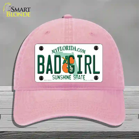 Bad Girl Florida Novelty License Plate Hat Unconstructed Cotton / Pink