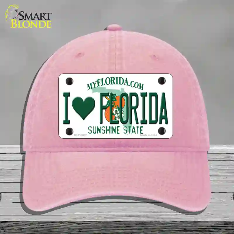 I Love Florida Novelty License Plate Hat Unconstructed Cotton / Pink