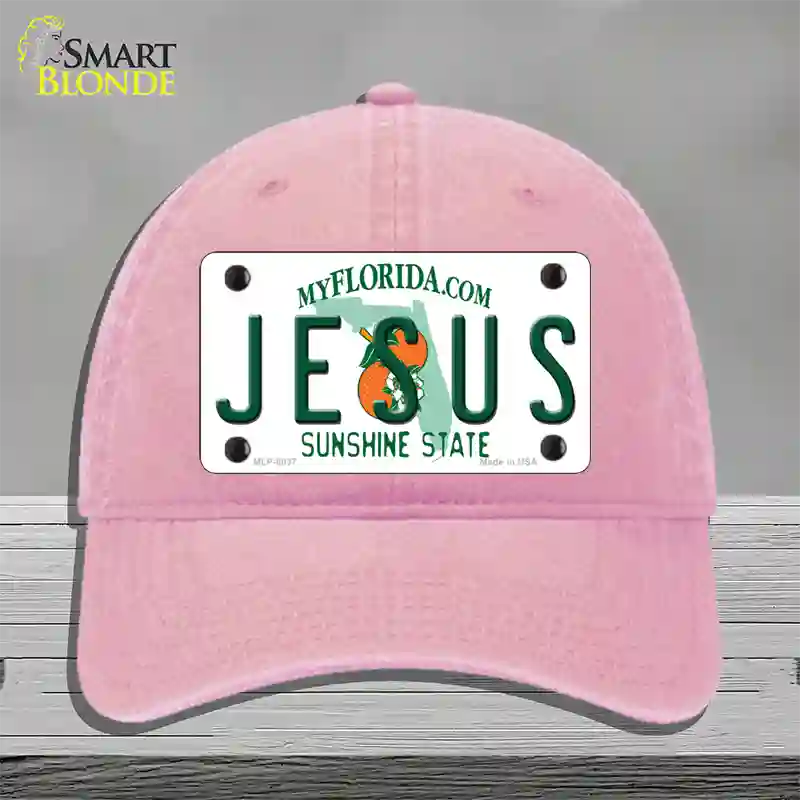 Jesus Florida Novelty License Plate Hat Unconstructed Cotton / Pink