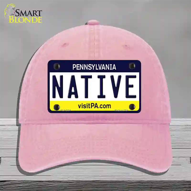 Native Pennsylvania State Novelty License Plate Hat Unconstructed Cotton / Pink